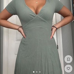 Sage green mini dress/ v neck/ barley warn/ size small